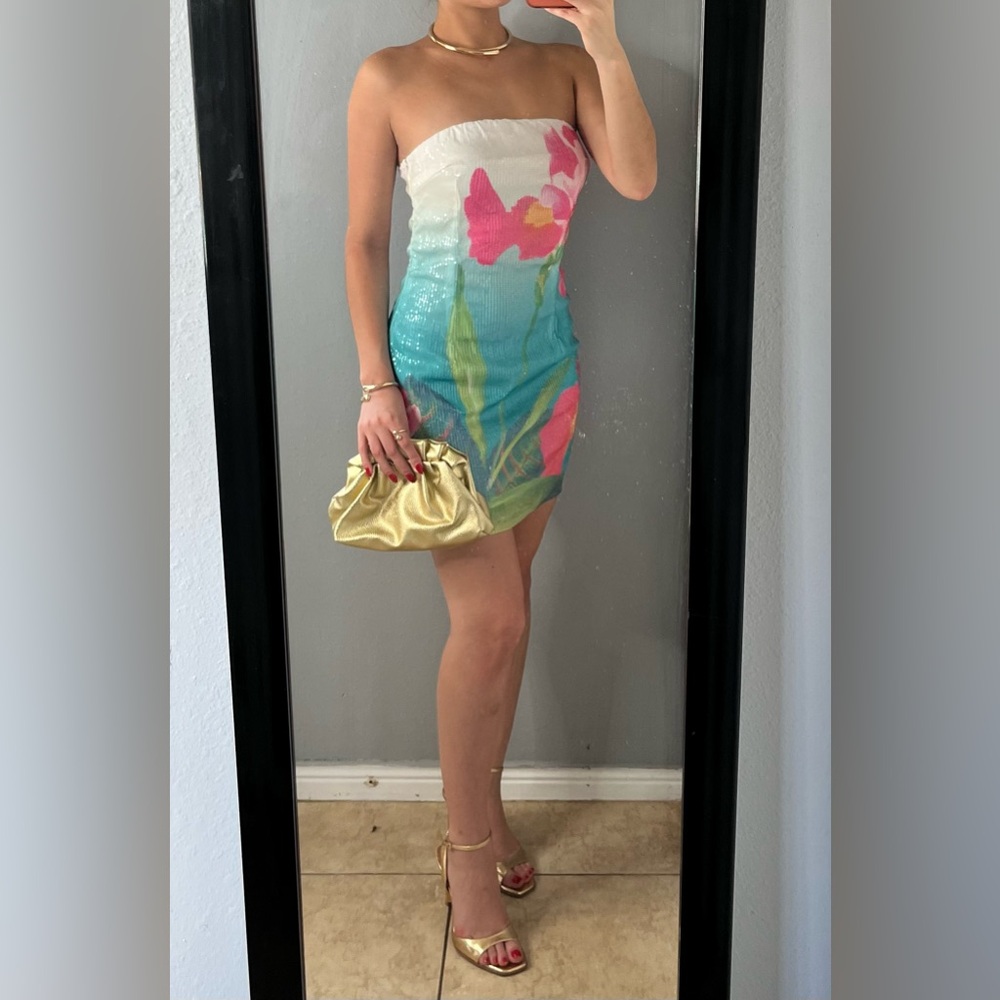 Strapless Floral Mini Dress - Multicolor - Picture 9 of 13